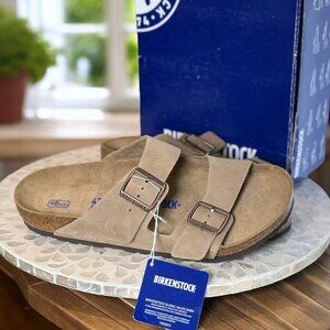 Birkenstock Arizona Regular Fit Soft Footbed Taupe Nubuck Leather Sandals Sz 42